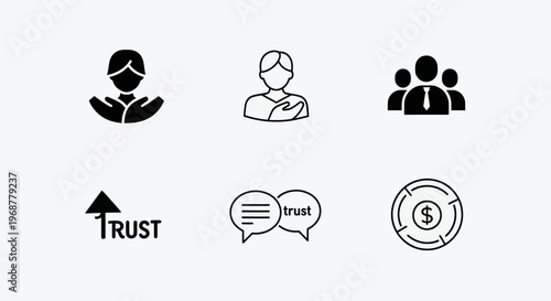 Trust and Reliability Icons: Teamwork, Support, Partnership, Finance