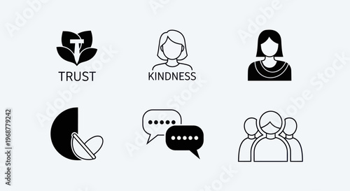 Trust, Kindness, Communication, Teamwork Icons - Business Values Concept