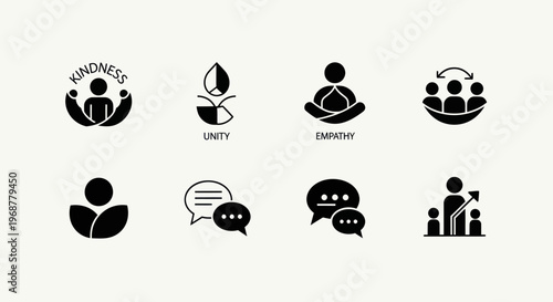 Abstract Icons Representing Kindness, Unity, Empathy, Community, Growth, and Communication