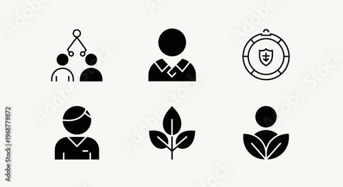 Business Icons Set: Team, Person, Shield, Employee, Nature, Growth