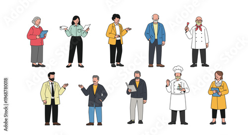 Large collection of diverse professional people in various casual and business outfits representing different occupations.
