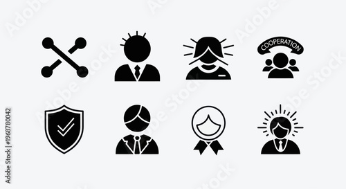 Business Icons Set: Teamwork, Success, Security, Cooperation, Leadership