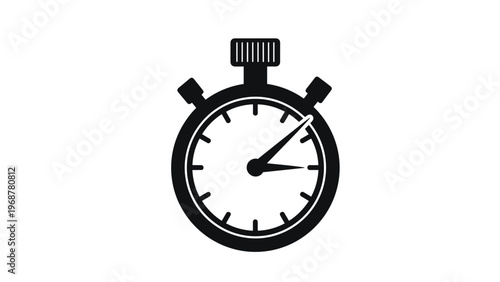 Solid black silhouette icon of a classic mechanical stopwatch used for timing, sports, measurement, or efficiency tracking in business.