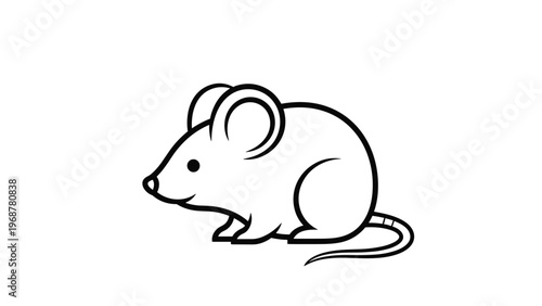 Simple black and white line art illustration of a cute small mouse sitting in a profile view on a white background for coloring.
