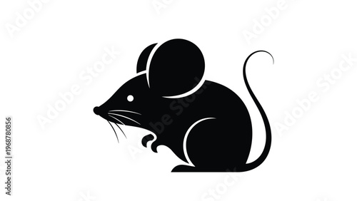 Black silhouette of a small mouse in a side profile view representing rodents animals and pests on a plain white background.