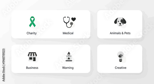 Conceptual Icons: Charity, Medical, Pets, Business, Warning, Creative