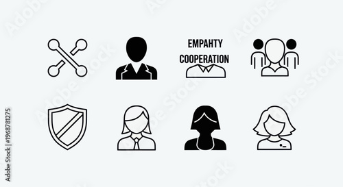 Empathy Cooperation Icons: Teamwork, Security, Professionalism, Connection