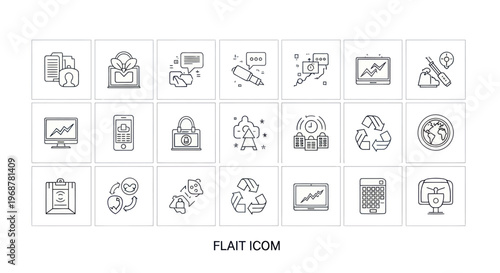 Flat Icons Set: Business, Technology, Data, Communication, Finance, Recycling