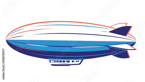 Illustration of a large airship or blimp in blue and white colors flying in the sky for transportation or advertising.