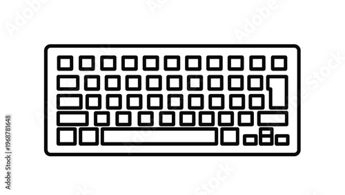 Simple black line drawing of a computer keyboard showing keys and layout isolated on a plain white background.