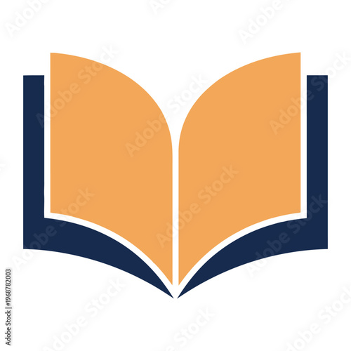 Minimalist Open Book Logo Vector - Modern Educational & Literary Design with Orange Pages & Blue Covers