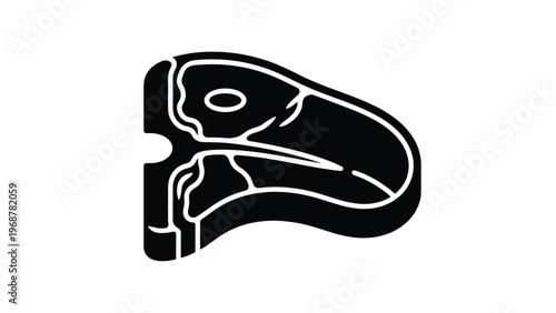 Solid black silhouette icon of a raw meat steak cut like a T-bone or ribeye often used for restaurant menus and butchery designs.