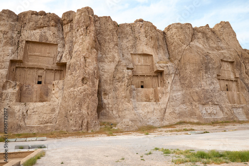 Ancient tomb carved in rock in Naqsh-e Rostam near Persepolis, Iran