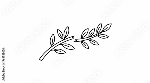 Simple line art illustration of a broken leafy branch, depicting fragility or separation, on a white background.