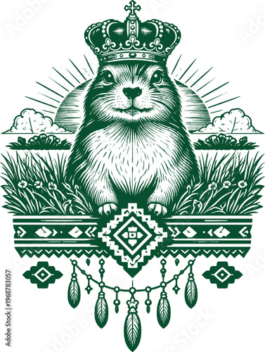 Royal Marmot Prairie Crown Ethnic Illustration