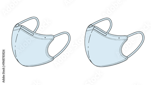 Pair of light blue disposable medical face masks for health protection and hygiene isolated against a clean white background in flat style.