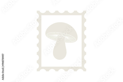 Simple illustration of a mushroom on a postage stamp design fungus icon beige white background