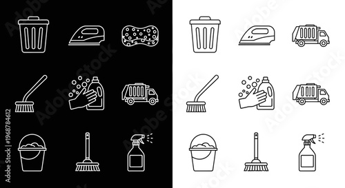 Set of Cleaning Service and Housekeeping Line Icons