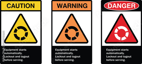 Industrial Warning Label Set Vector. Industrial warning label vector set with caution warning and danger signs isolated safety illustration