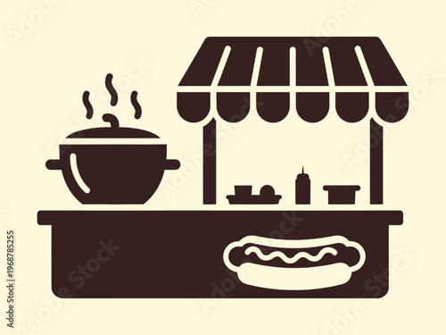 Fast food stall illustration featuring burger taco and soda cup icon for street market and food court