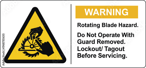 Rotating Blade Hazard Warning Vector. Rotating blade hazard warning sign vector with do not operate safety instruction industrial caution illustration
