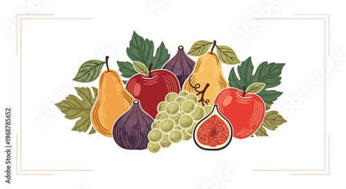 Vibrant Assortment of Fresh Fruits: Apples, Pears, Figs, and Grapes