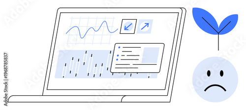 Data analytics. Modern interface s data trends and analysis, growth indicators, and emotional impact visualization. Data analytics useful for business, finance, strategy, emotion tracking, research