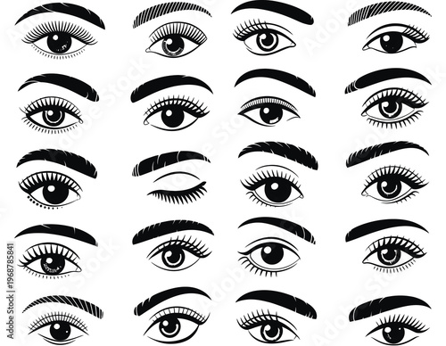 Eye Shapes and Makeup Styles Collection, Beauty Illustration Set with Various Eye Types, Eyeliner and Eyeshadow Looks, Cosmetic Design Elements, Modern Vector Graphics for Fashion Projects