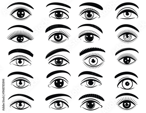 Eye Shapes and Makeup Styles Collection, Beauty Illustration Set with Various Eye Types, Eyeliner and Eyeshadow Looks, Cosmetic Design Elements, Modern Vector Graphics for Fashion Projects