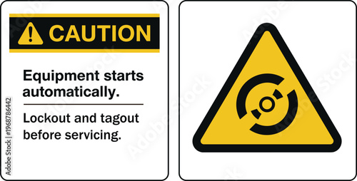 Caution Equipment Safety Panel Vector. Caution equipment safety panel vector set with industrial warning icons and labels isolated illustration
