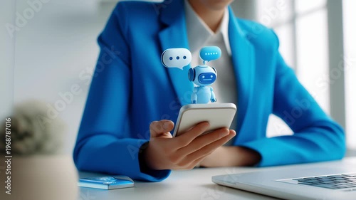 Businesswoman Interacting with an AI Chatbot Assistant on a Modern Smartphone