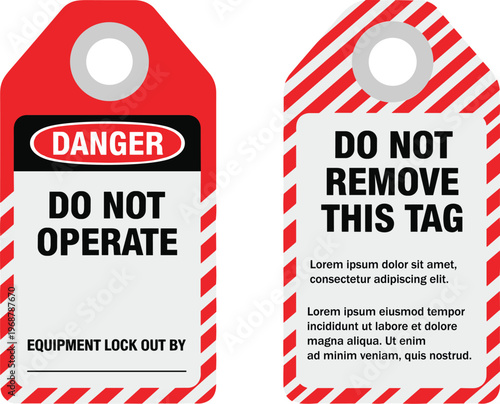 Lockout Tag Danger Tag Vector. Danger lockout tag vector with do not operate warning label industrial safety equipment tag illustration
