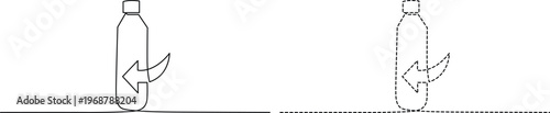 Black and white line drawing of a plastic bottle with an arrow showing recycling or reuse Vector