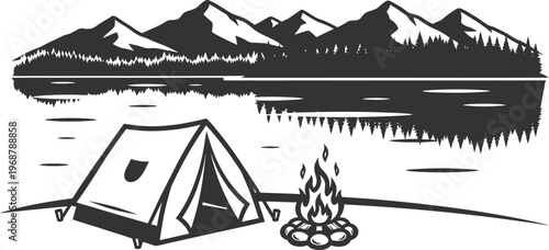 Fathers day dad adventure camping scene with tent fire and mountains perfect gift idea