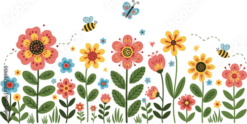 Seamless spring floral frame design featuring Easter eggs and butterflies with pink roses and garden leaves on a cute nature-inspired vector illustration wallpaper