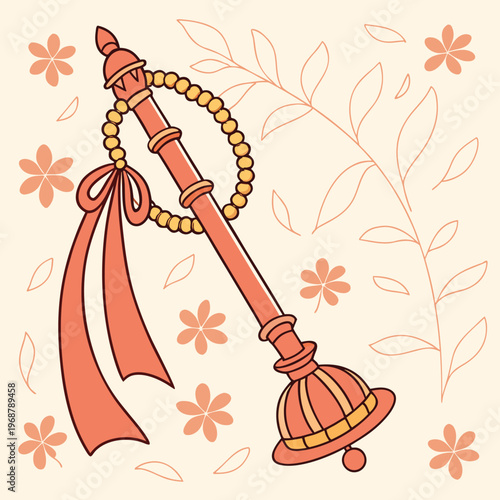 Decorative mace with prayer beads and bow