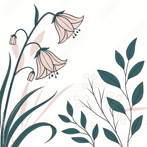 Stylized bell flowers and botanical elements in pastel tones with bell flower
