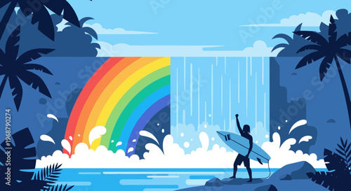 Tropical Paradise Surfer Rainbow Waterfall Adventure