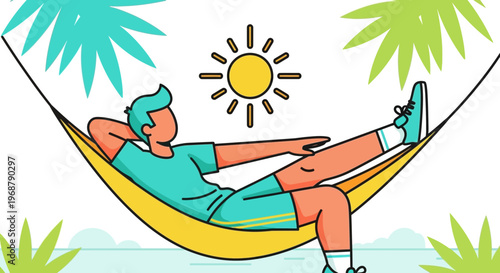 Tropical Tranquility Person Relaxing in Hammock Under Sunny Skies