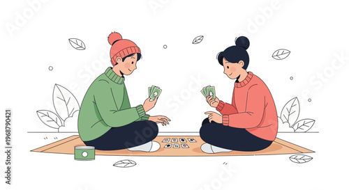 Two Friends Enjoying a Cozy Card Game Indoors