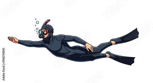 Underwater Exploration In A Full Wetsuit With Snorkel And Fins