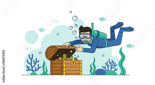 Underwater Treasure Discovery Diver Finds Gold Coins in Open Chest