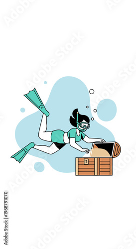 Underwater Treasure Hunter Discovering Ancient Chest While Snorkeling