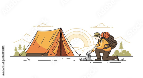 Venturing Outdoors A Lone Hiker Sets Up Camp Amidst Natural Beauty