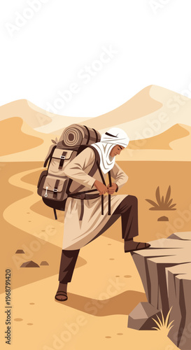 Venture Into The Vast Desert Landscape With A Determined Traveler