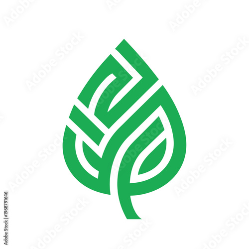 Minimal Fresh Green Leaf Line Vector Illustration Design