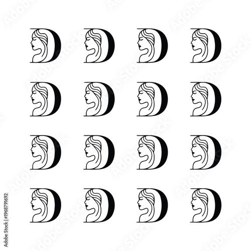 Black and white silhouette profiles of women with flowing hair inside crescent moon shapes woman