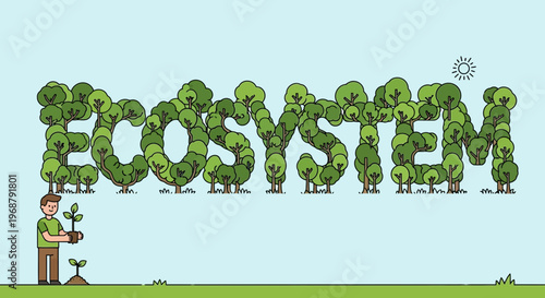 Vibrant Forest Ecosystem Letters Growing And A Person Planting A Sapling