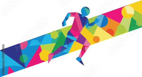 Vibrant Geometric Runner Dynamic Motion And Abstract Background