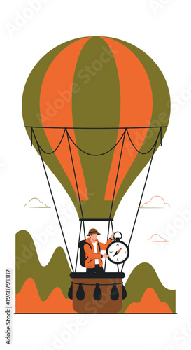 Vibrant Hot Air Balloon Adventure Ascent Over Scenic Peaks